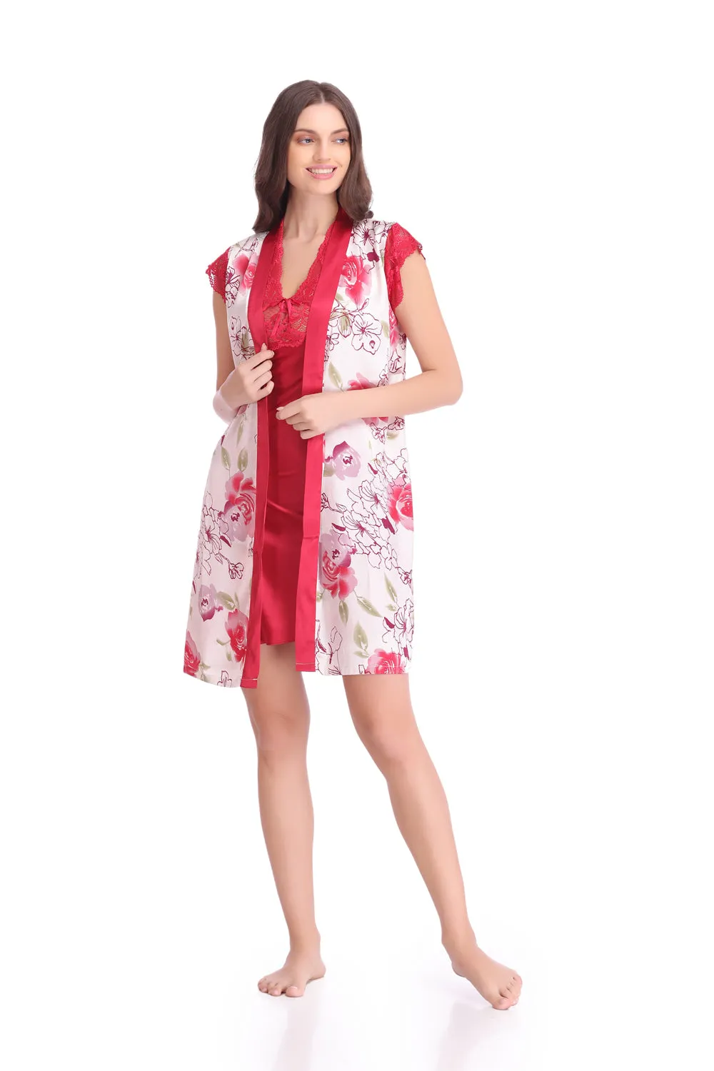 Floral Satin Nightgown set