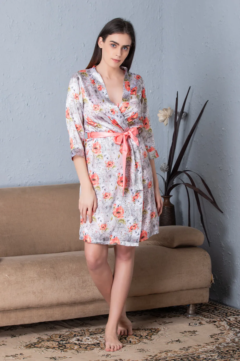 Floral Satin Short Nightgown set