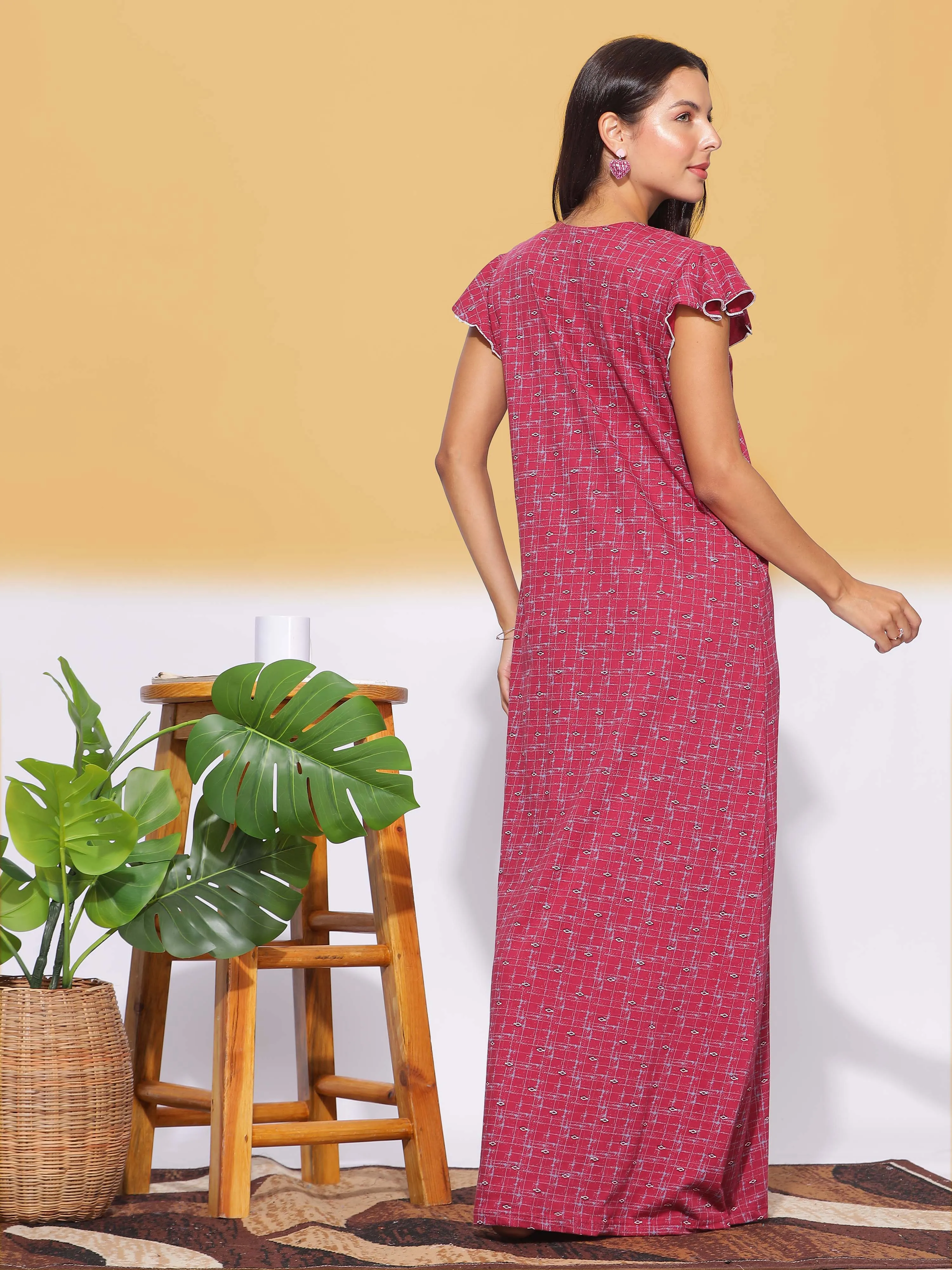 Designer Hosiery Cotton Maxi Nighty in Red