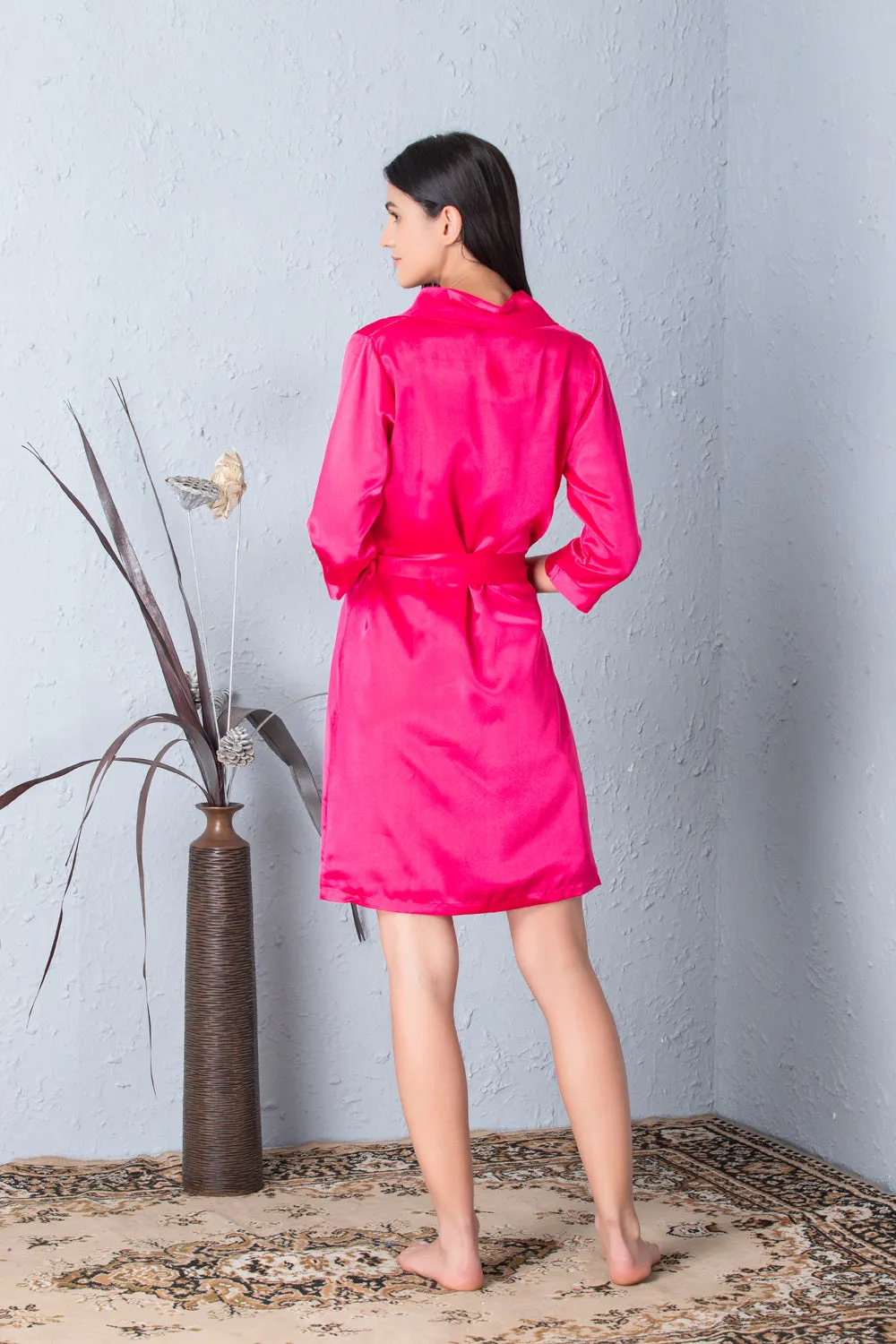 Hot Pink short Satin Nightgown set