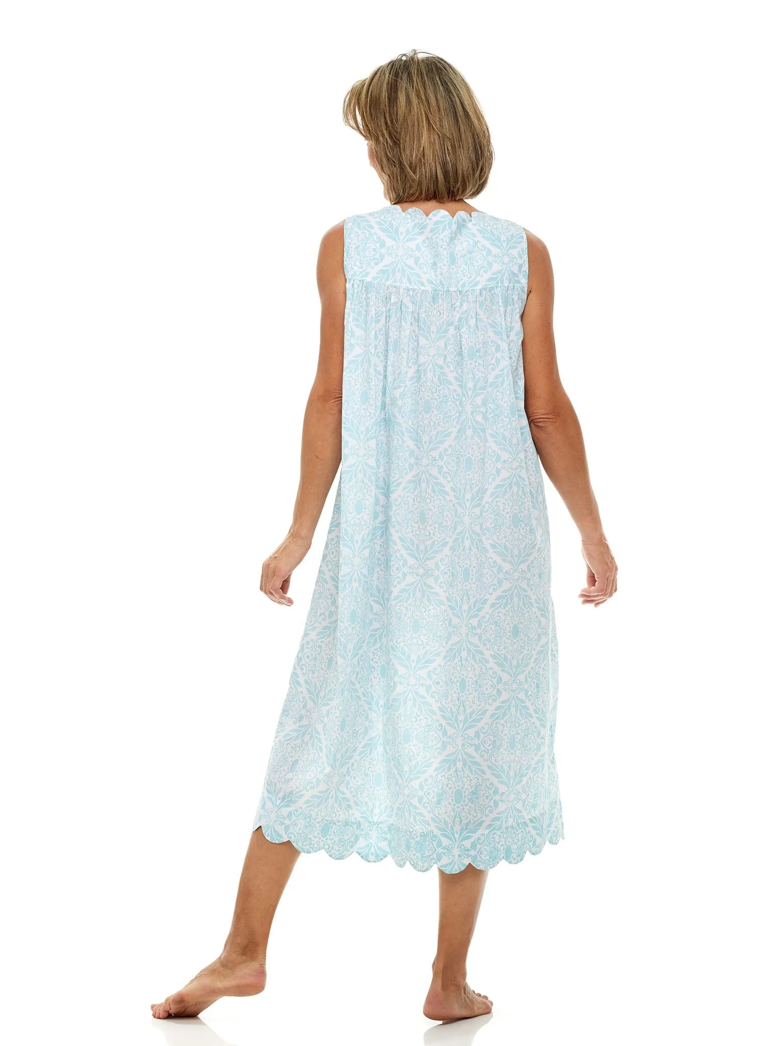 Ice Blue Filigree Gathered Nightgown