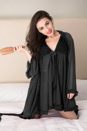 Illusion nude tulle Nightgown set black