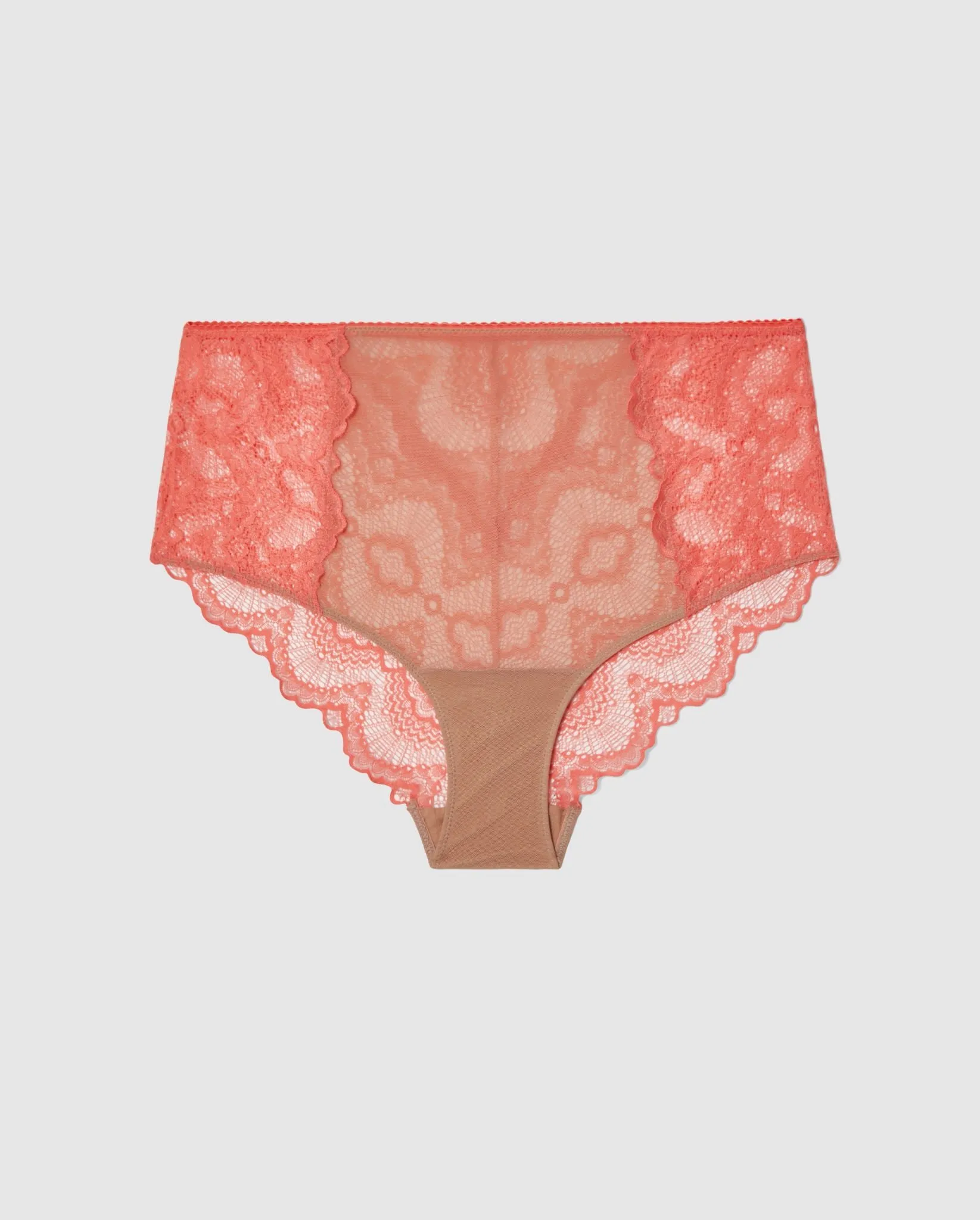 Lace Highwaist Briefs Coral/Sand