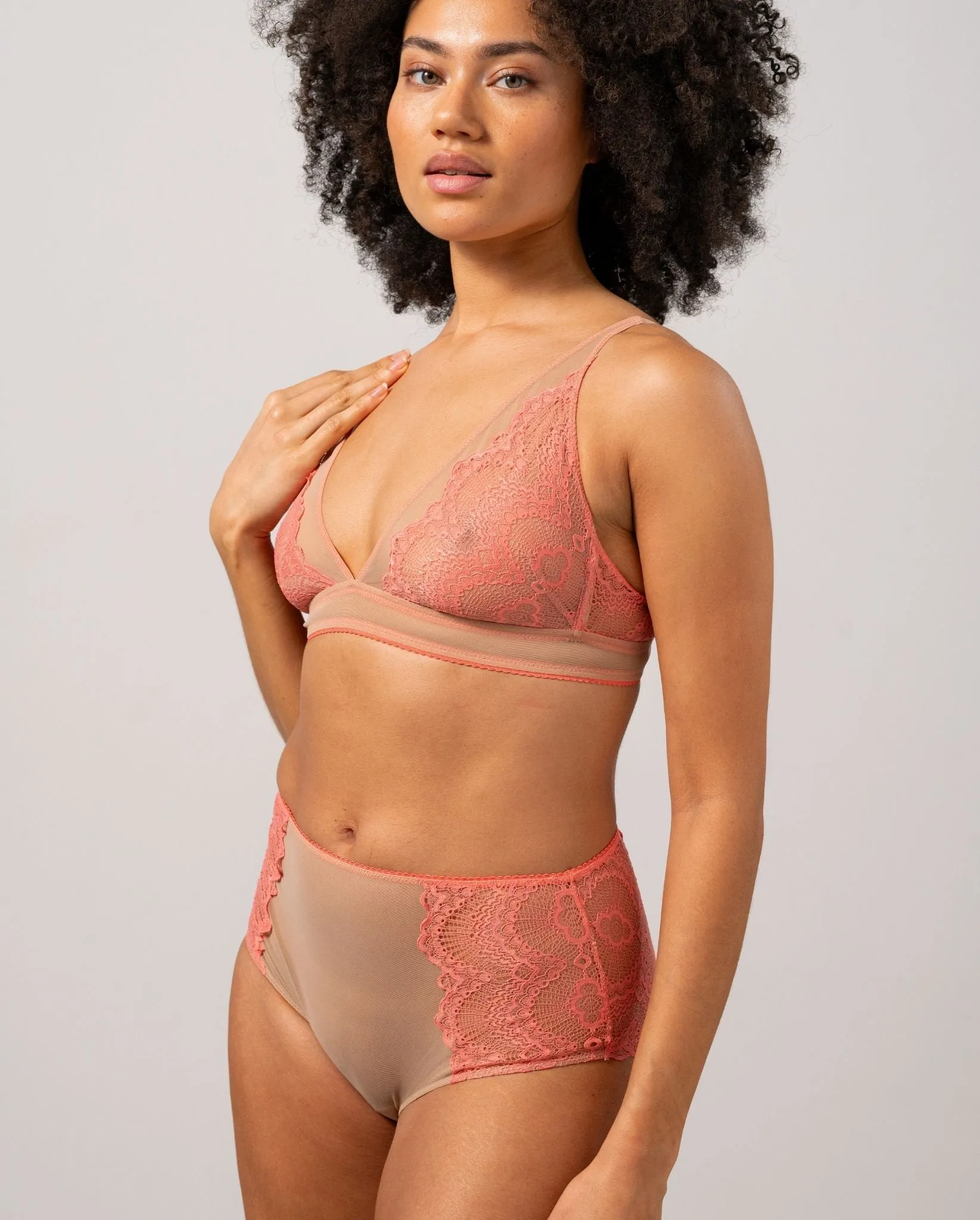 Lace Highwaist Briefs Coral/Sand