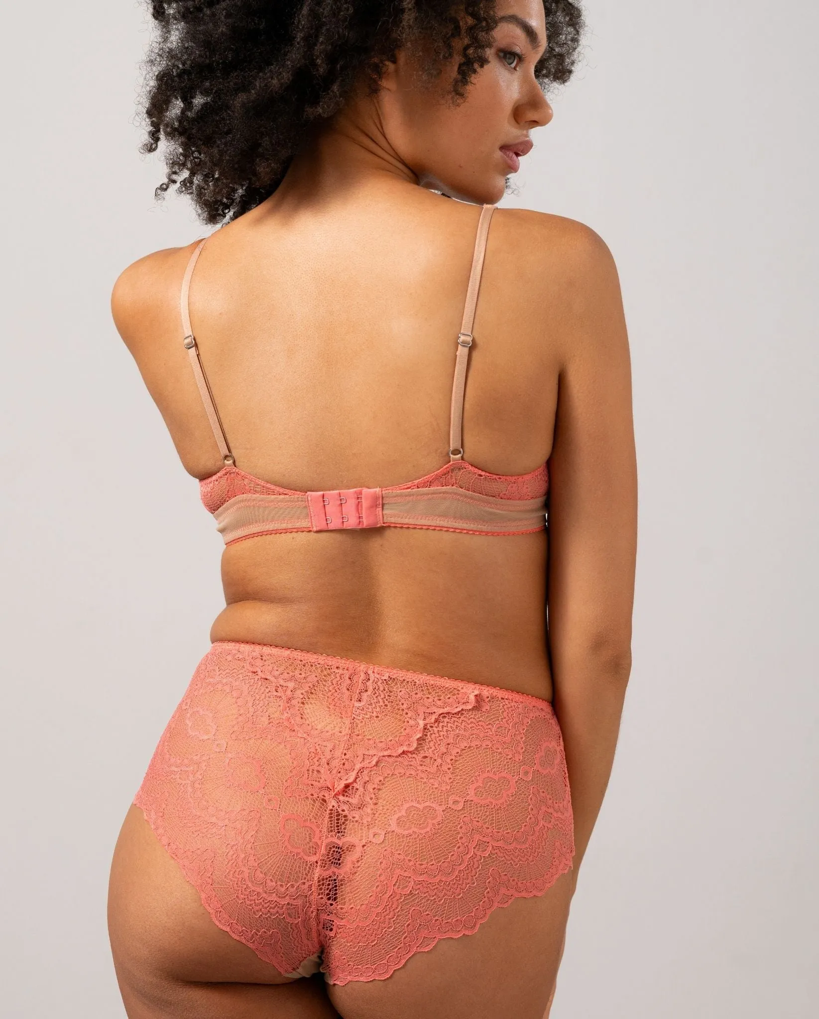 Lace Highwaist Briefs Coral/Sand