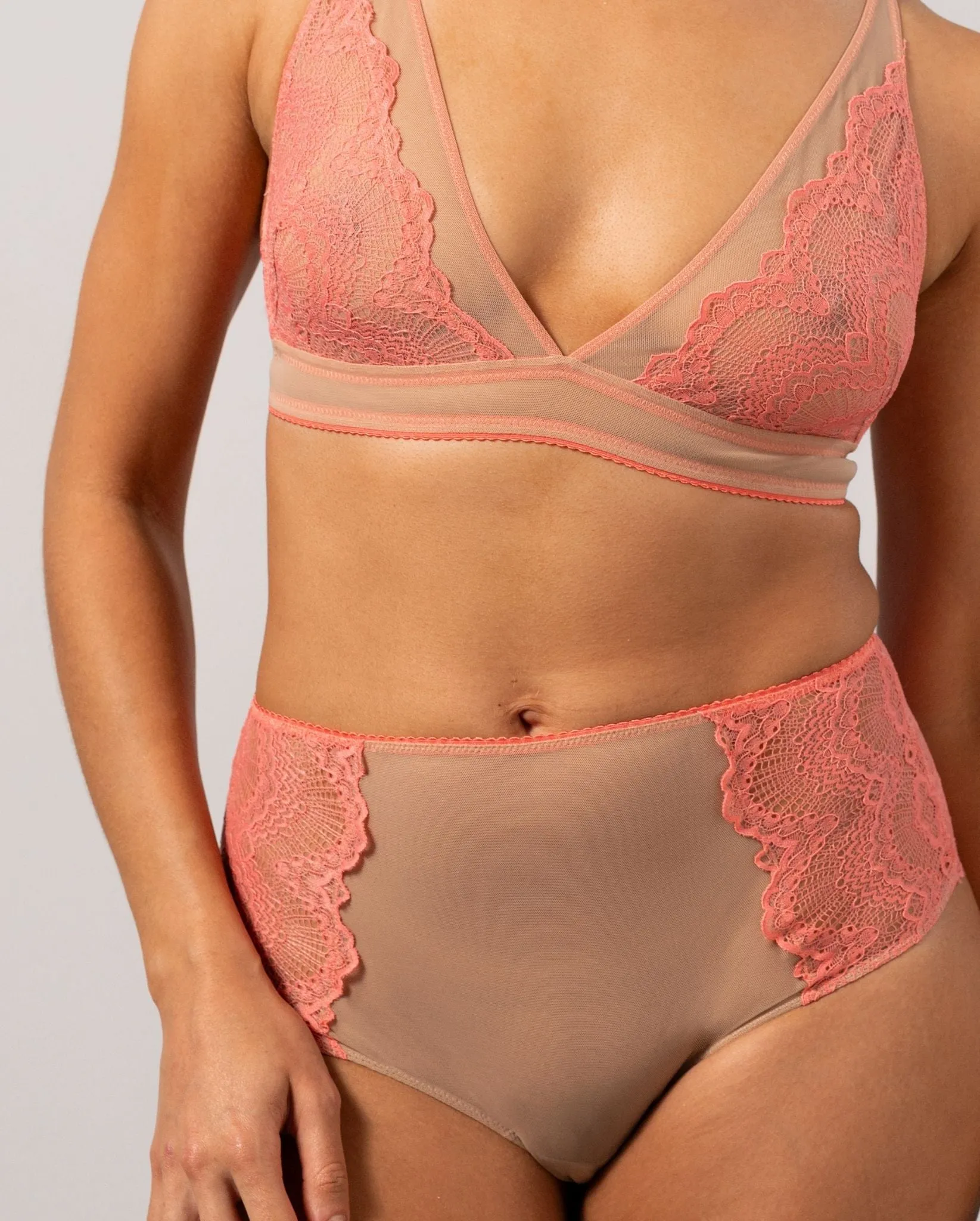 Lace Highwaist Briefs Coral/Sand