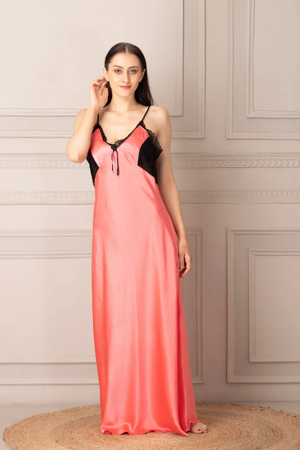 Long Nightgown set in Plain Satin