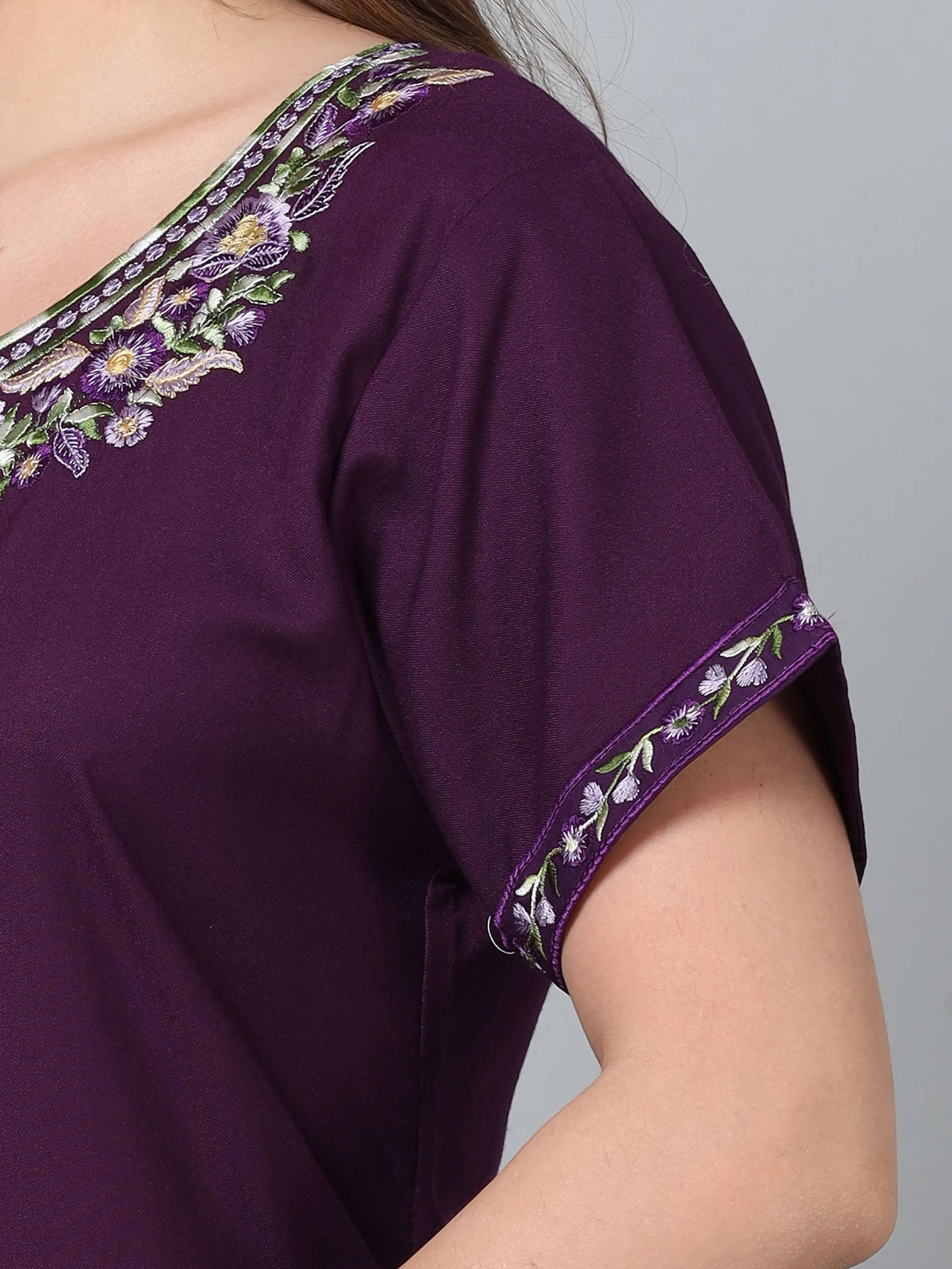 Luxurious Purple Alpine Nighty with Fancy Embroidery