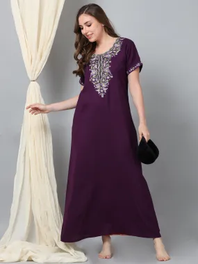 Luxurious Purple Alpine Nighty with Fancy Embroidery