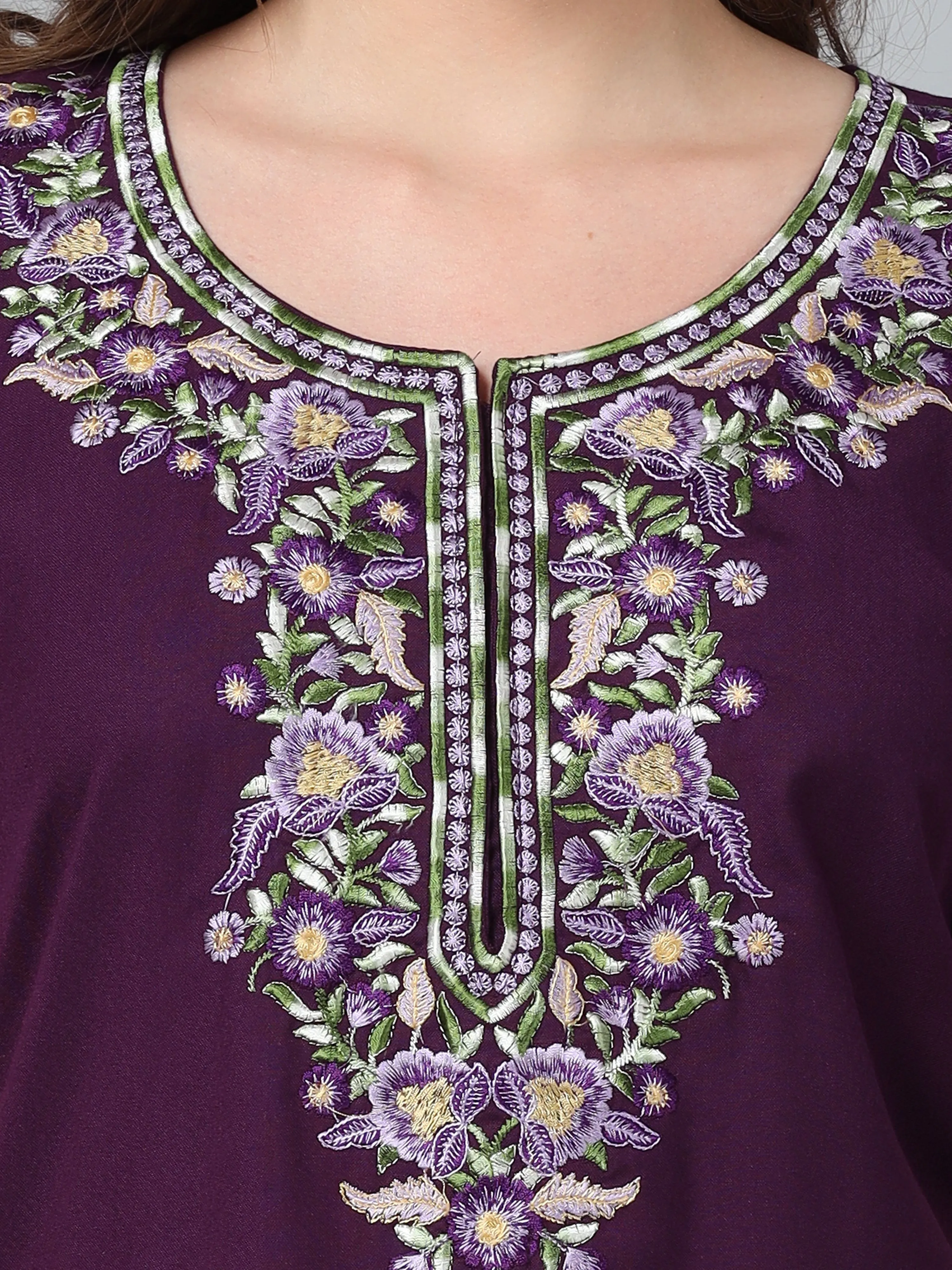 Luxurious Purple Alpine Nighty with Fancy Embroidery