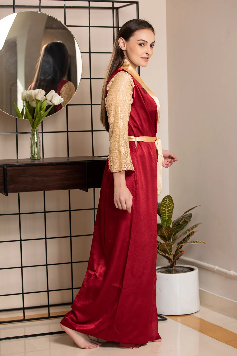 Maroon & Gold Designer Nightgown set