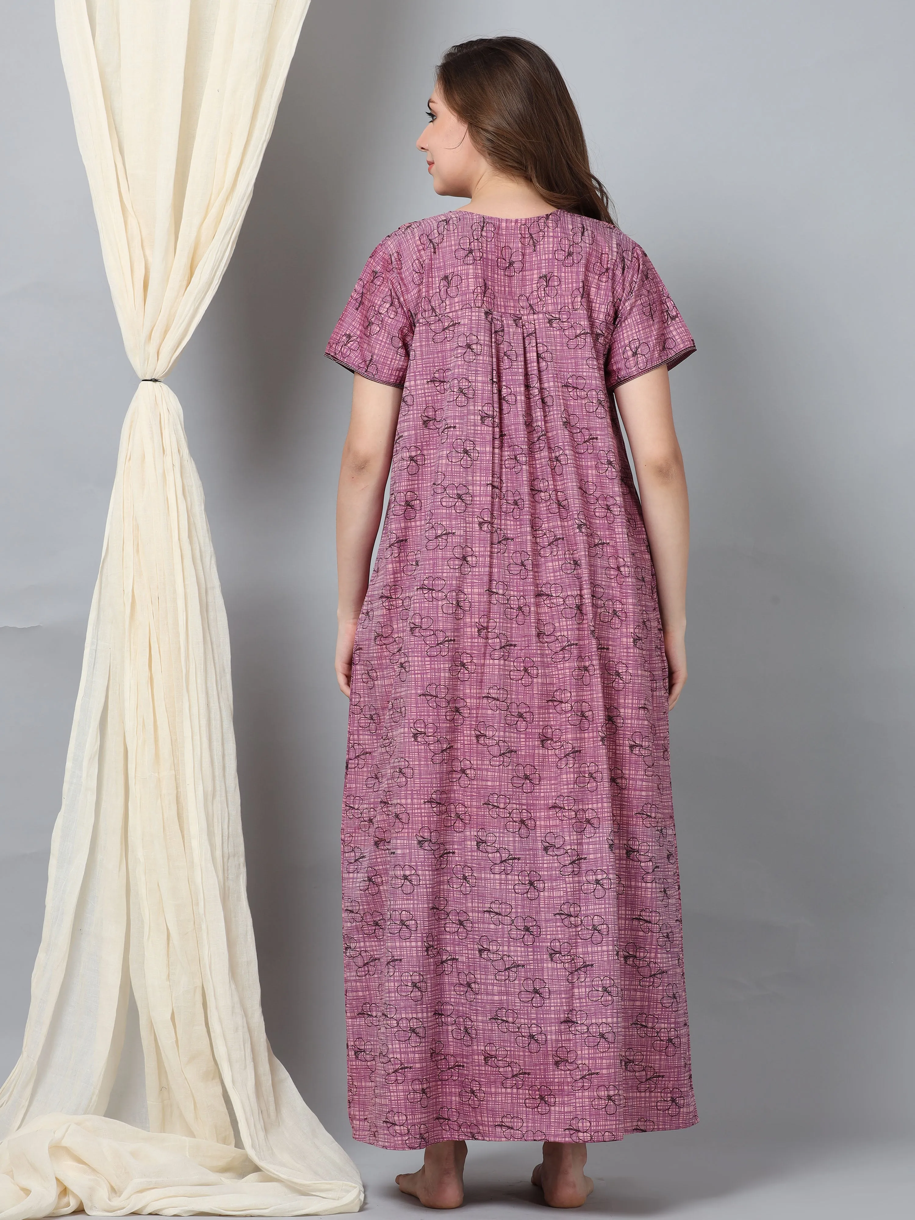 Micro Poly Viscose Pink Designer Long nighty