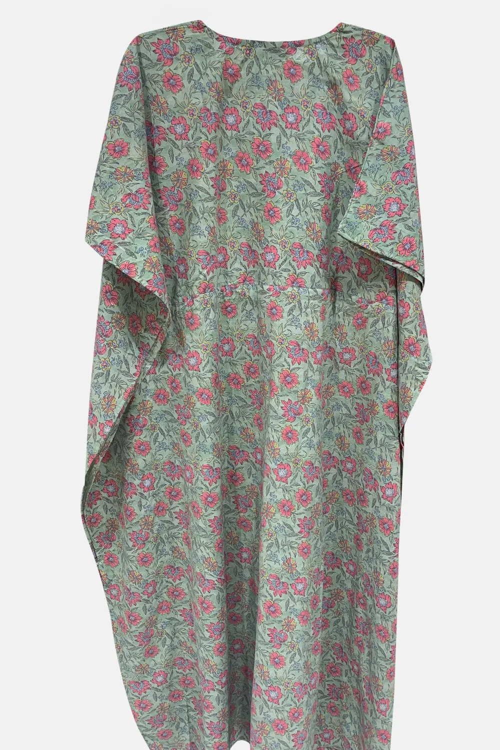 Naidu Hall  Round Neck Kaftan Style Printed Nighty-Black - Light Green  - NT68