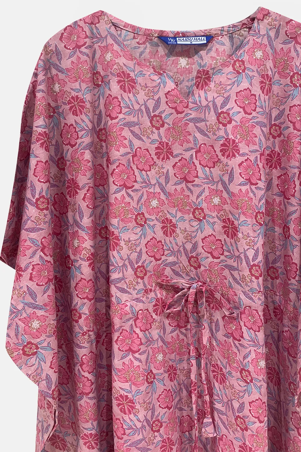 Naidu Hall  Round Neck Kaftan Style Printed Nighty-Black - Light Purple  - NT67