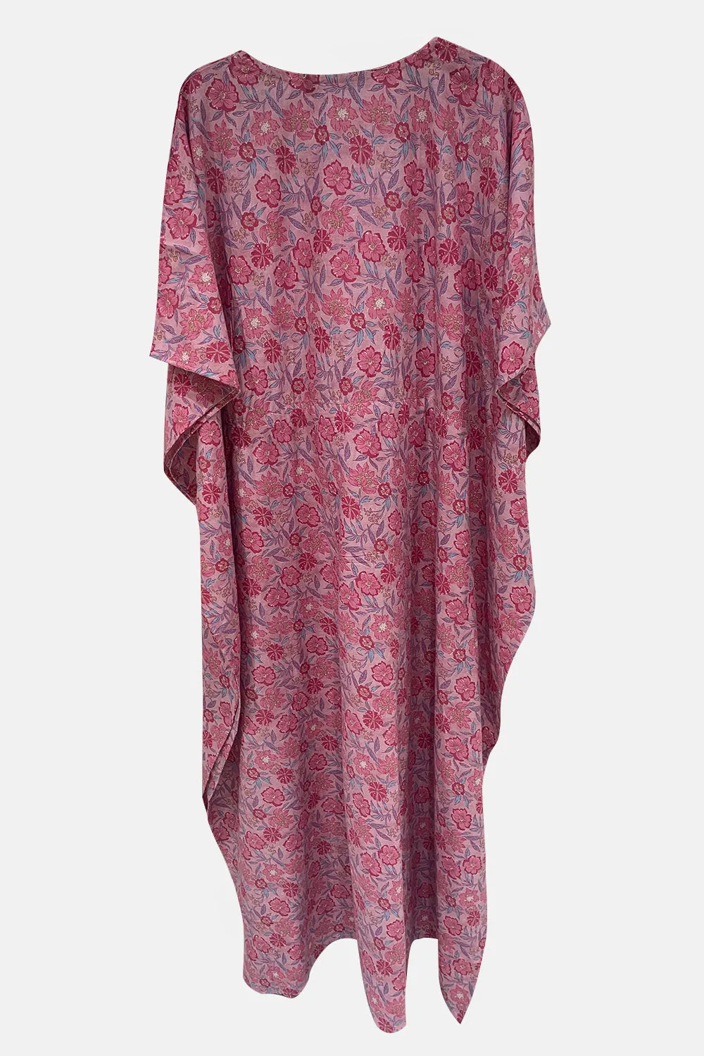 Naidu Hall  Round Neck Kaftan Style Printed Nighty-Black - Light Purple  - NT67