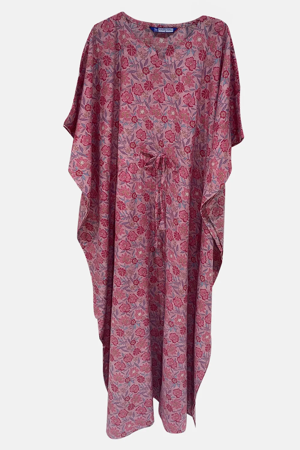 Naidu Hall  Round Neck Kaftan Style Printed Nighty-Black - Light Purple  - NT67