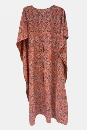 Naidu Hall  Round Neck Kaftan Style Printed Nighty-Black - Peach  - NT66