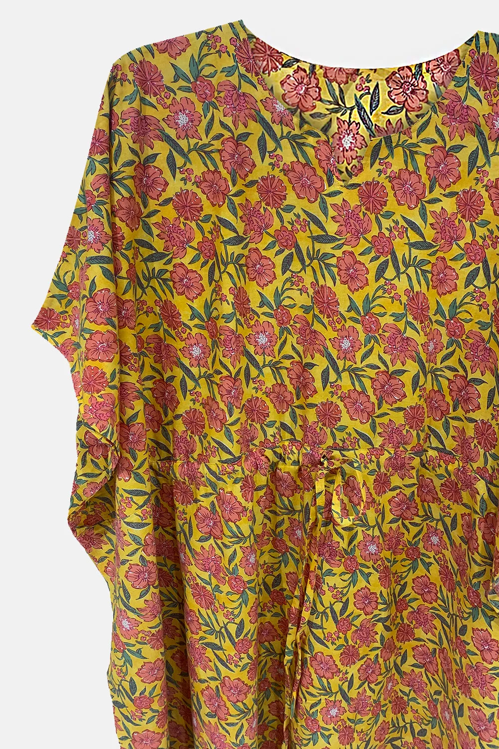 Naidu Hall  Round Neck Kaftan Style Printed Nighty-Black - Yellow  - NT65