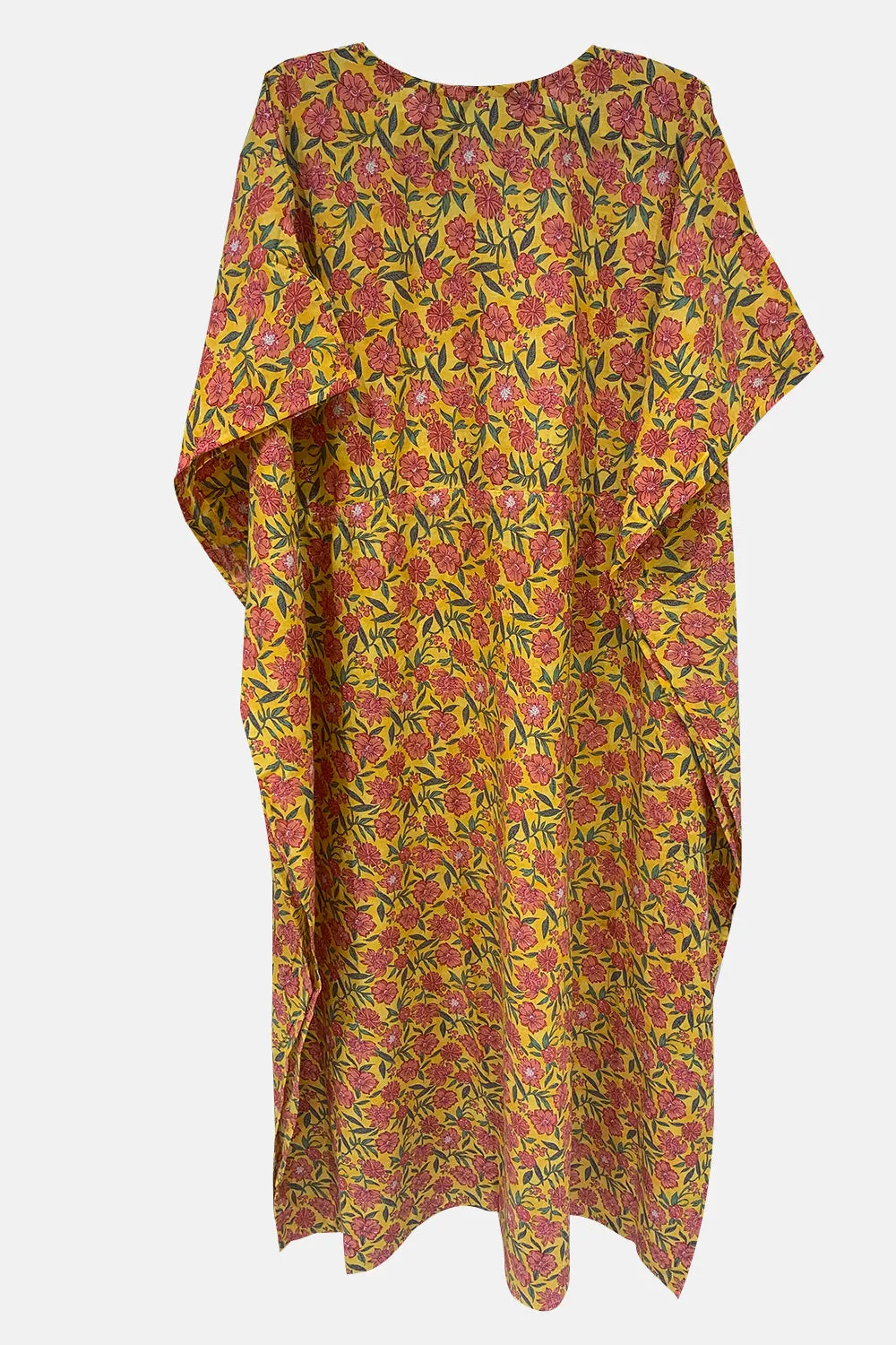 Naidu Hall  Round Neck Kaftan Style Printed Nighty-Black - Yellow  - NT65