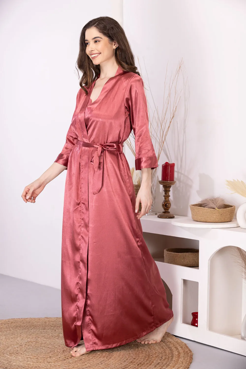 Nightgown set in Rust satin