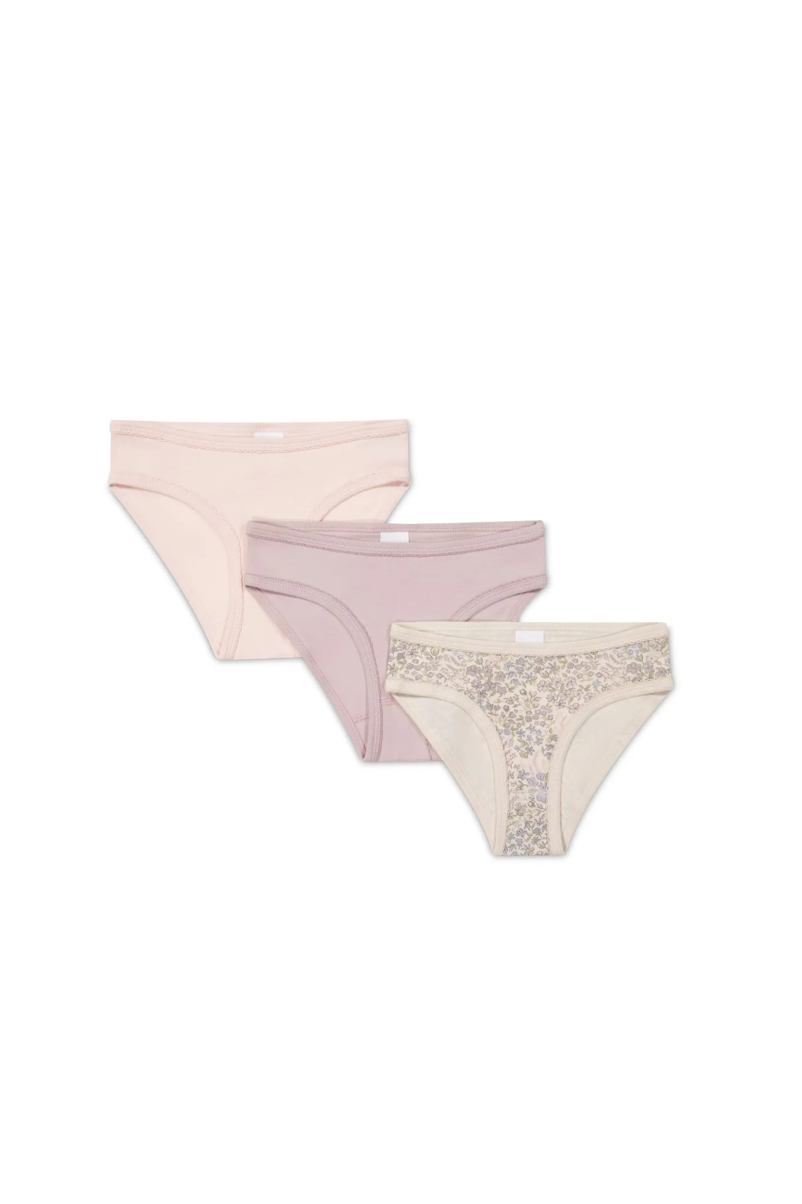 Organic Cotton 3PK Girls Underwear - April Floral Mauve/Heather Haze/Soft Misty Rose