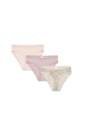 Organic Cotton 3PK Girls Underwear - April Floral Mauve/Heather Haze/Soft Misty Rose