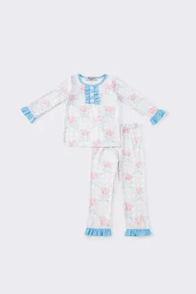 Pink floral bow ruffle pajamas set