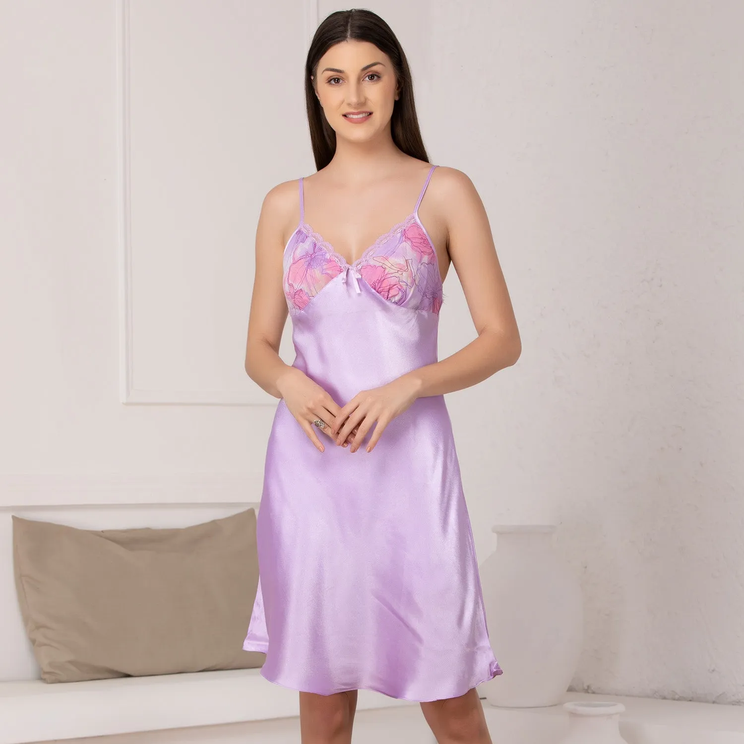 Plain satin Babydoll with chiffon robe Nightgown set