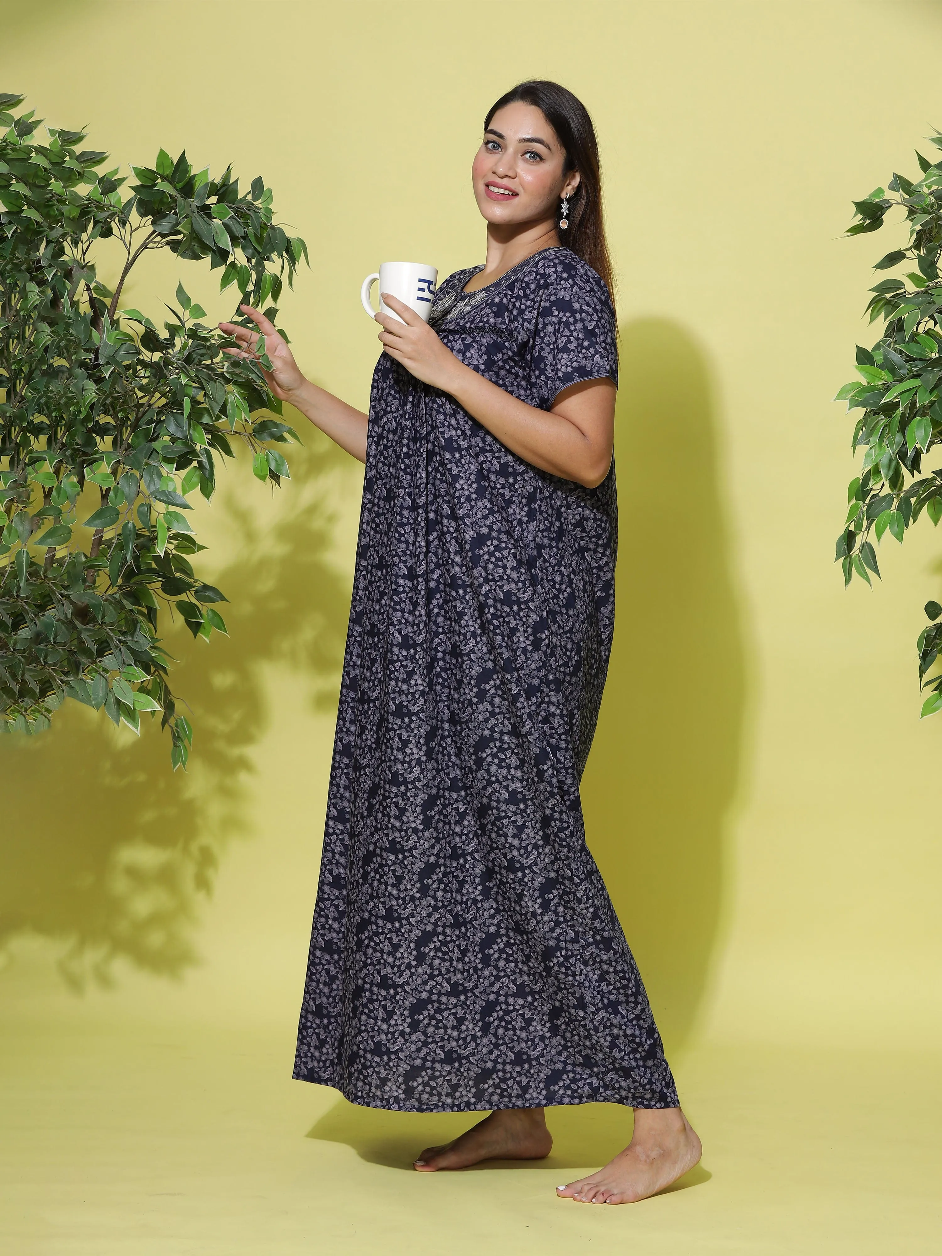 Poly Viscose Designer Navy Blue Nighty