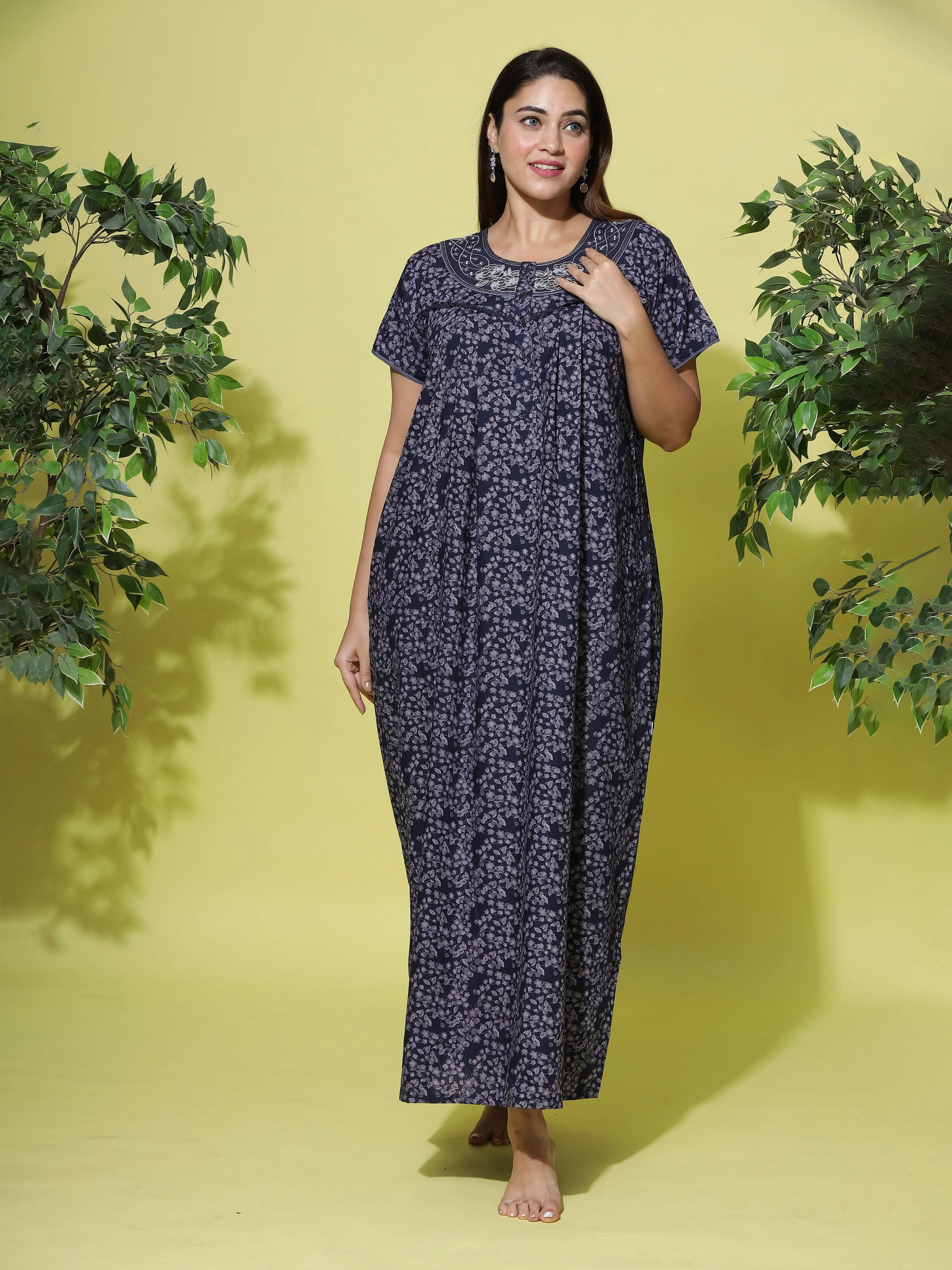 Poly Viscose Designer Navy Blue Nighty