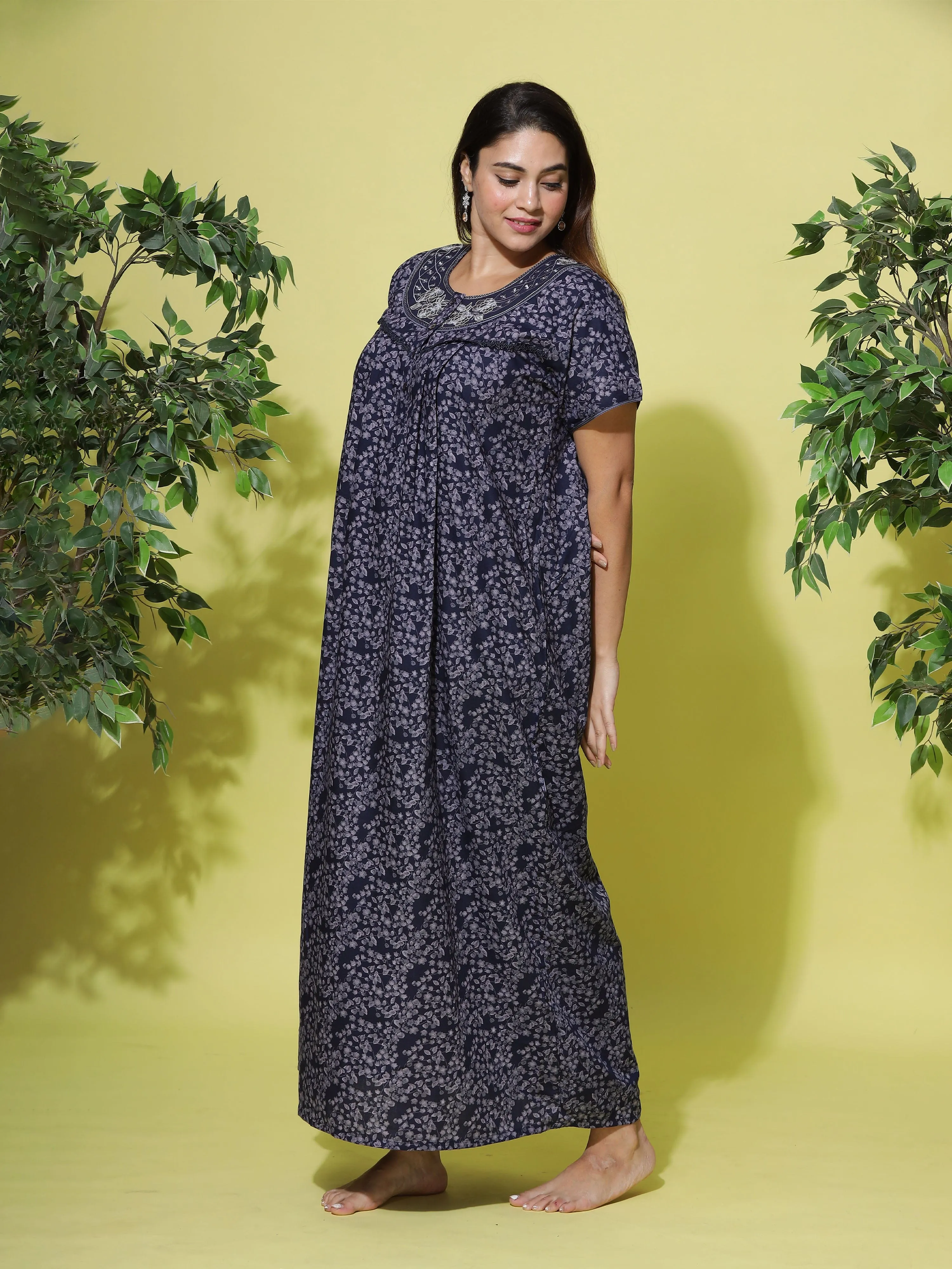 Poly Viscose Designer Navy Blue Nighty