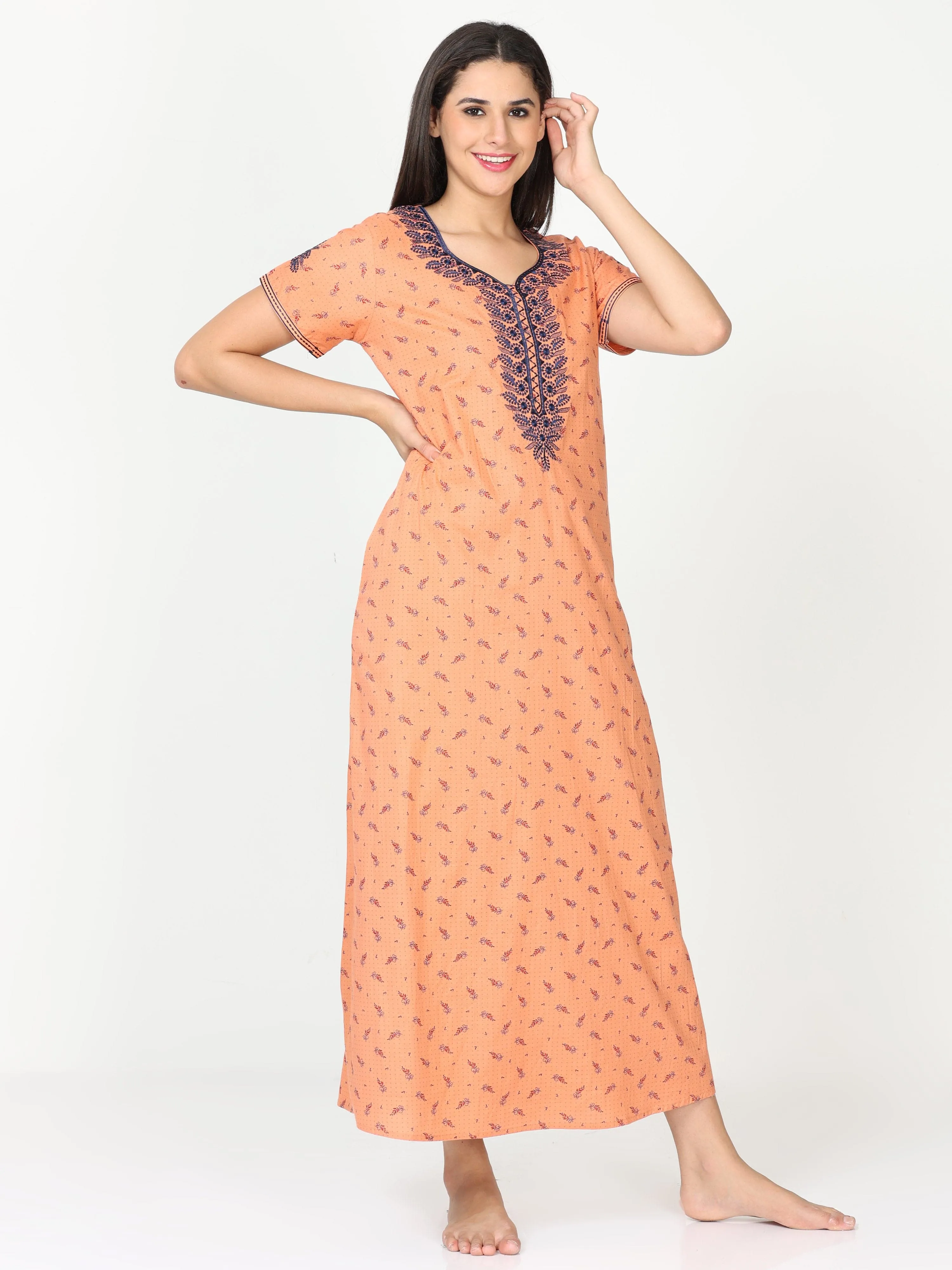 Pure Cotton Designer Sunset Orange Nighty