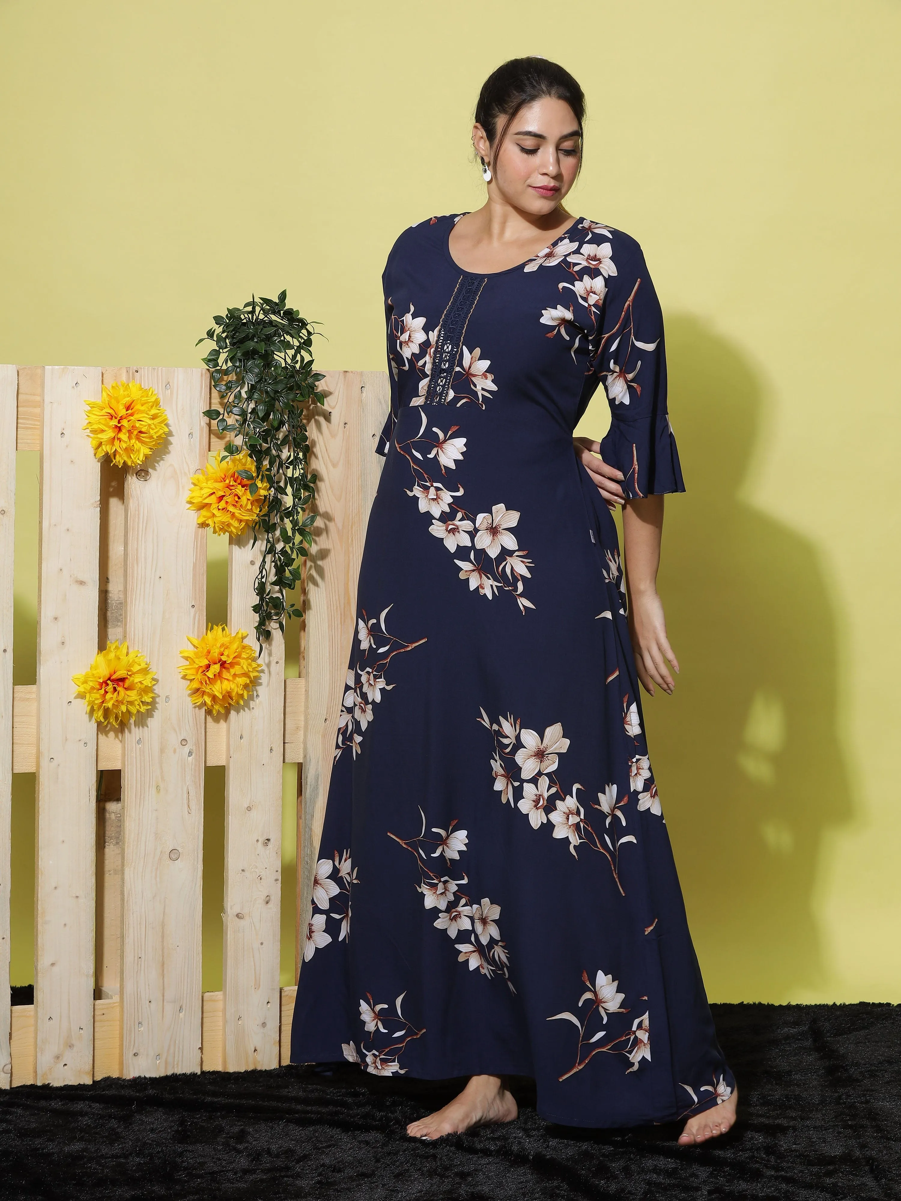 Rayon Designer Maxi Blue Nighty