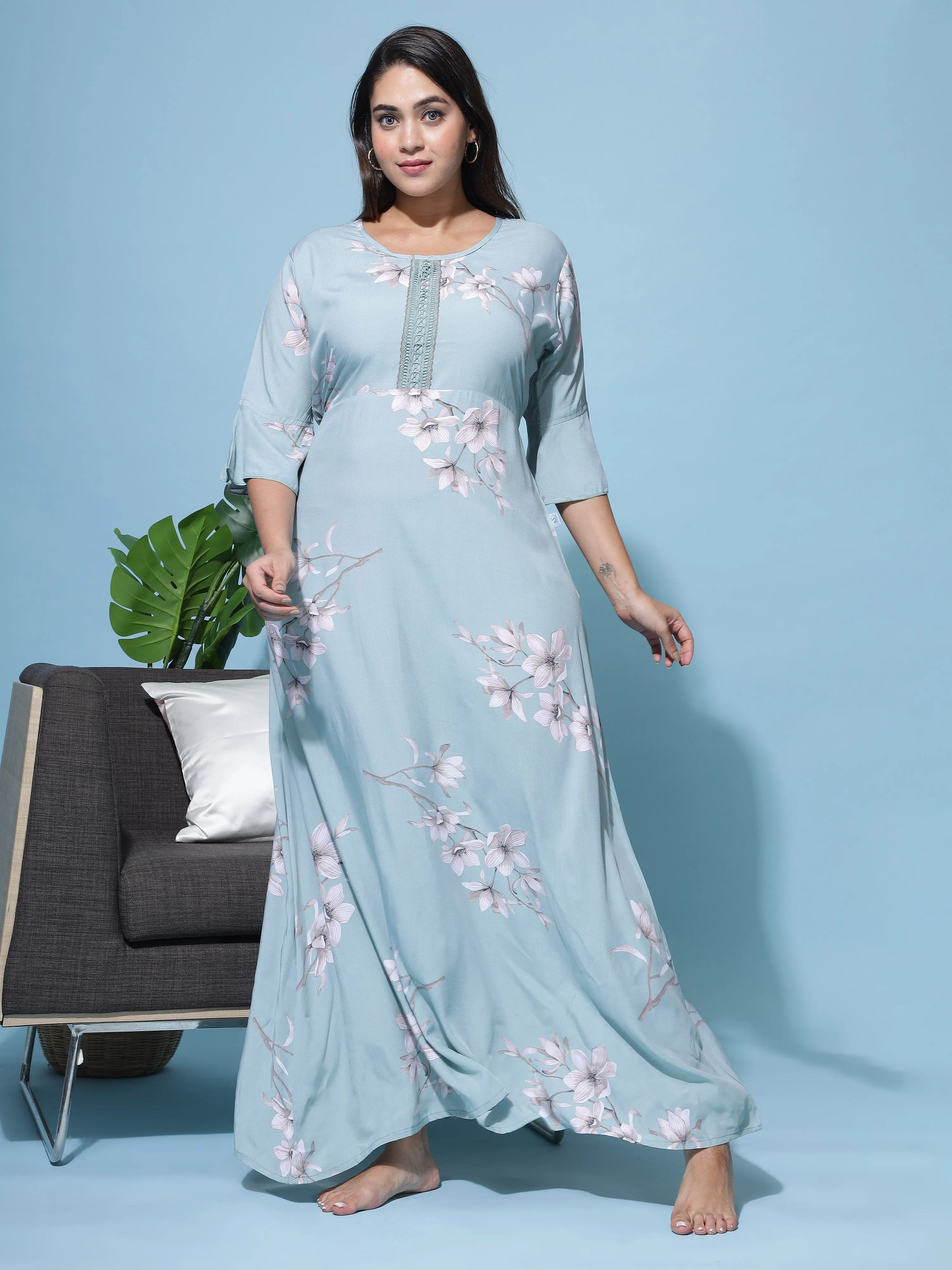 Rayon Designer Maxi Green Nighty