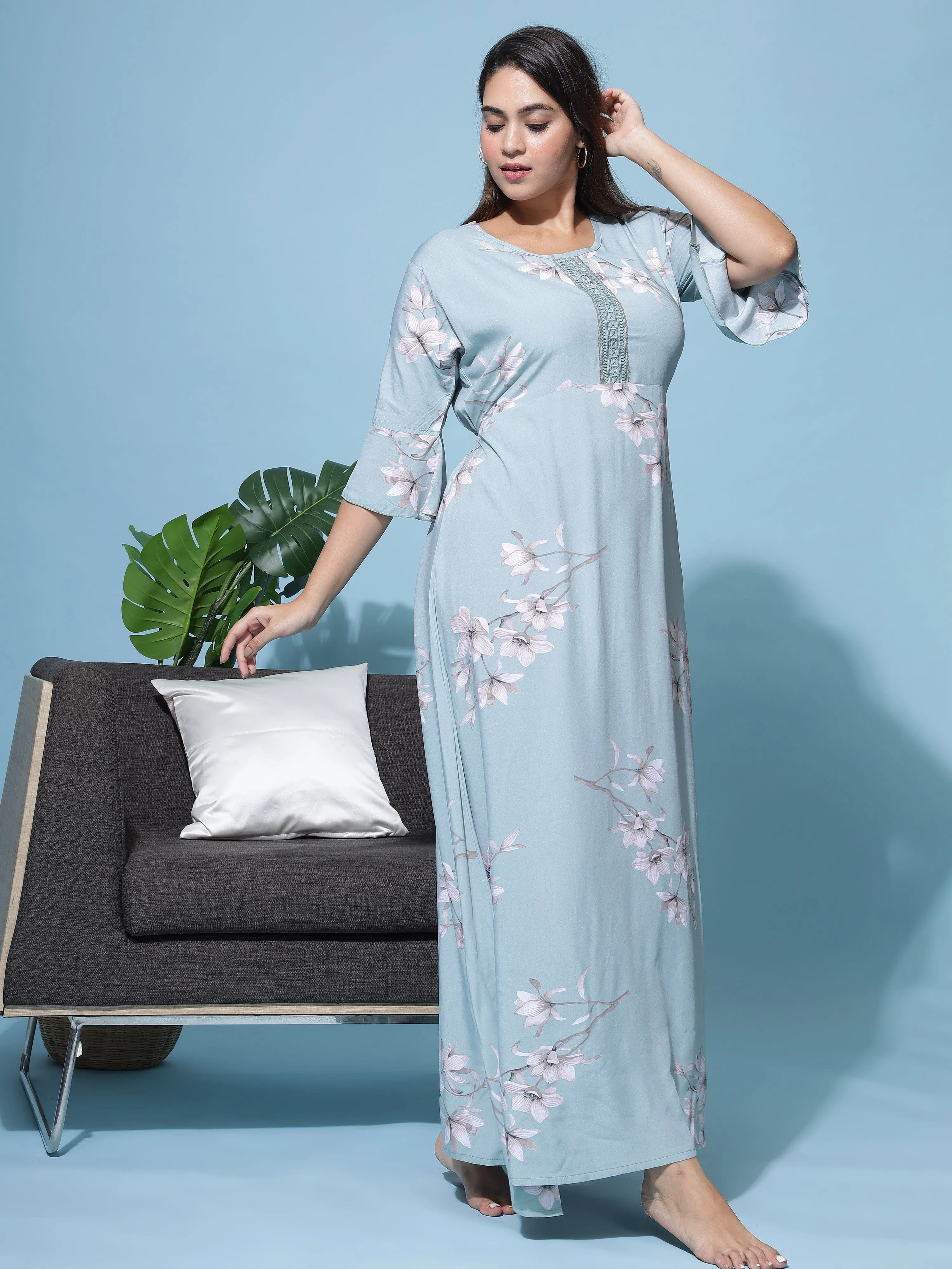 Rayon Designer Maxi Green Nighty