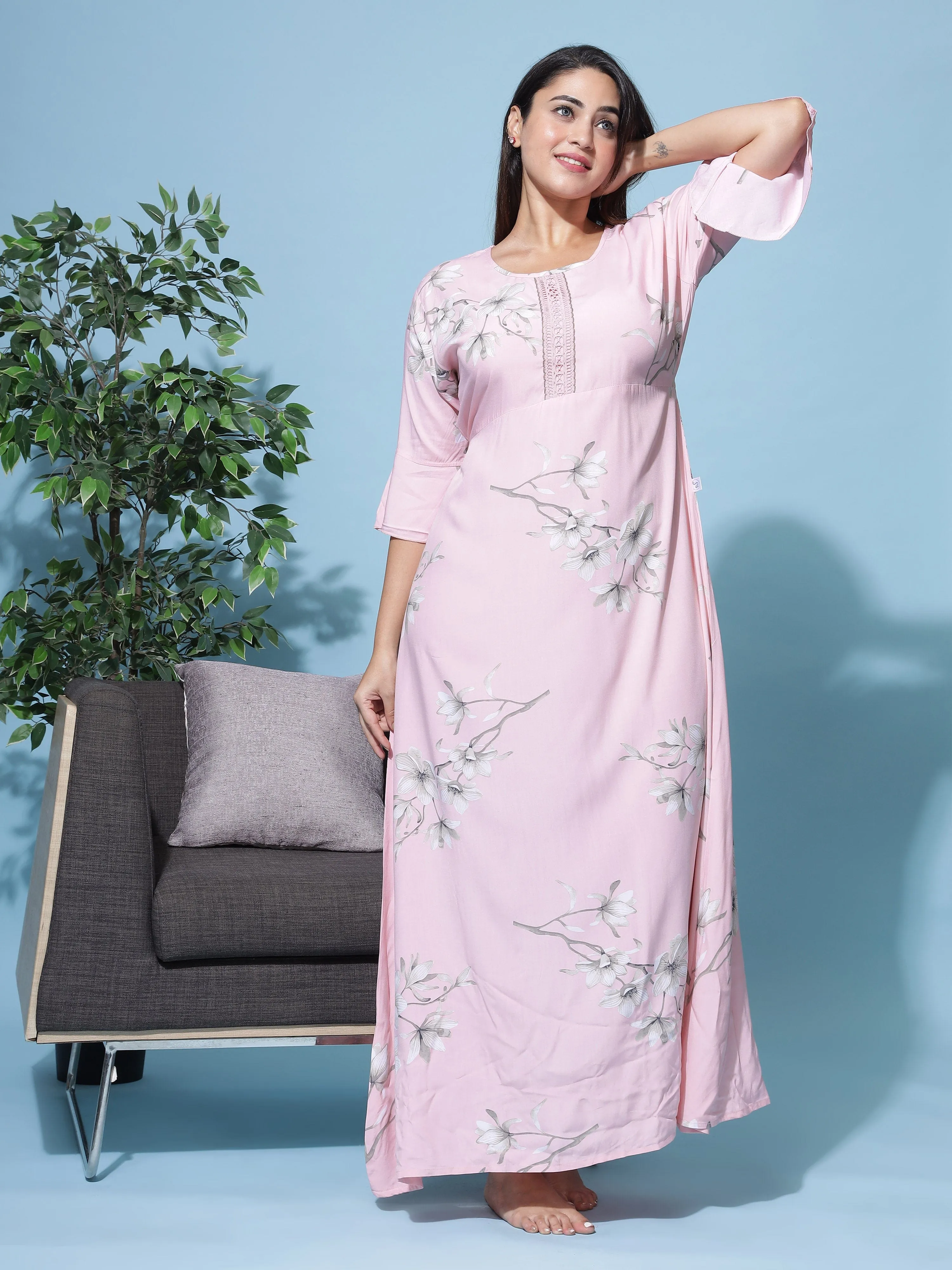 Rayon Designer Maxi Peach Nighty