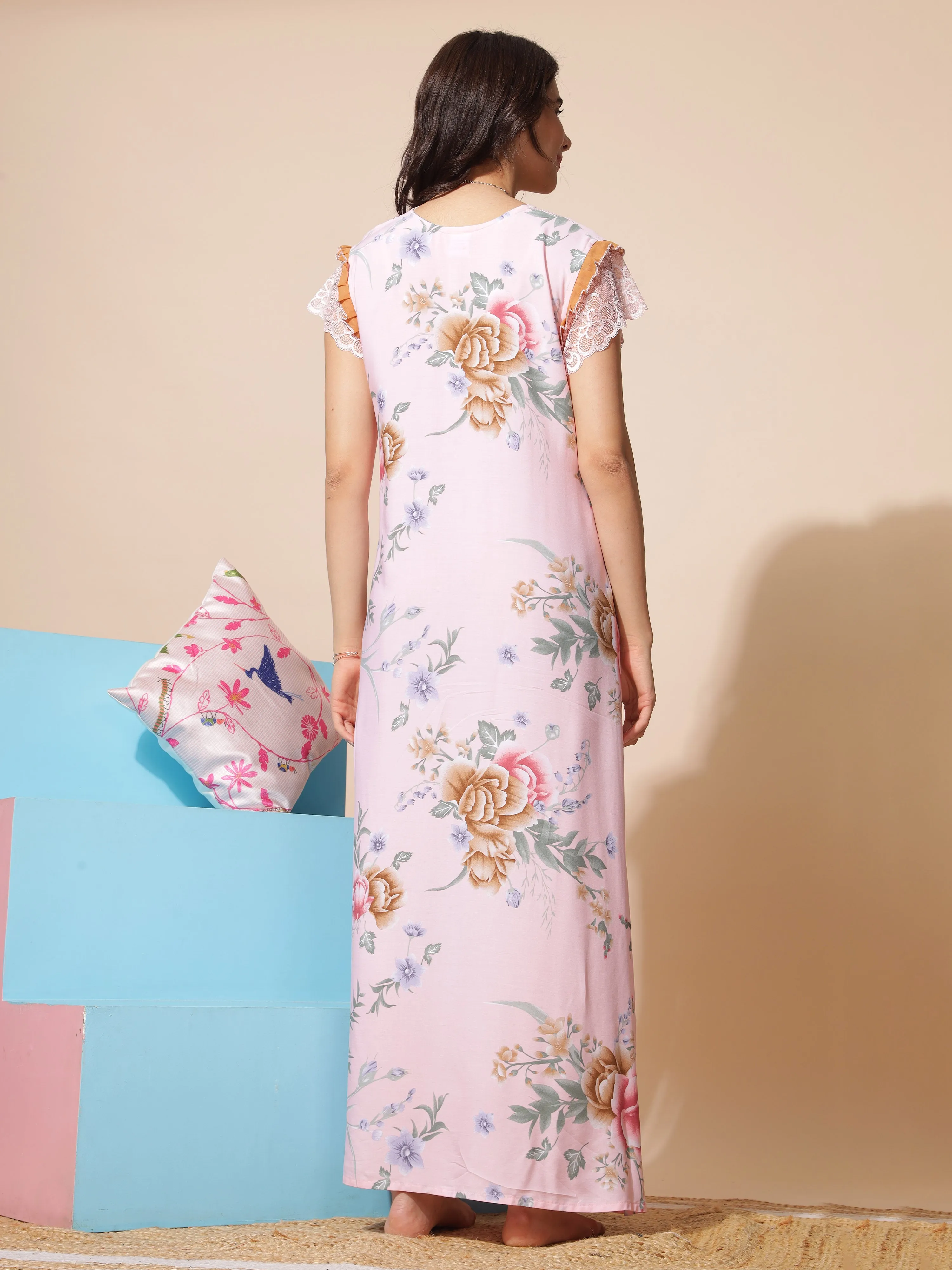 Rayon Designer Maxi Peach Nighty