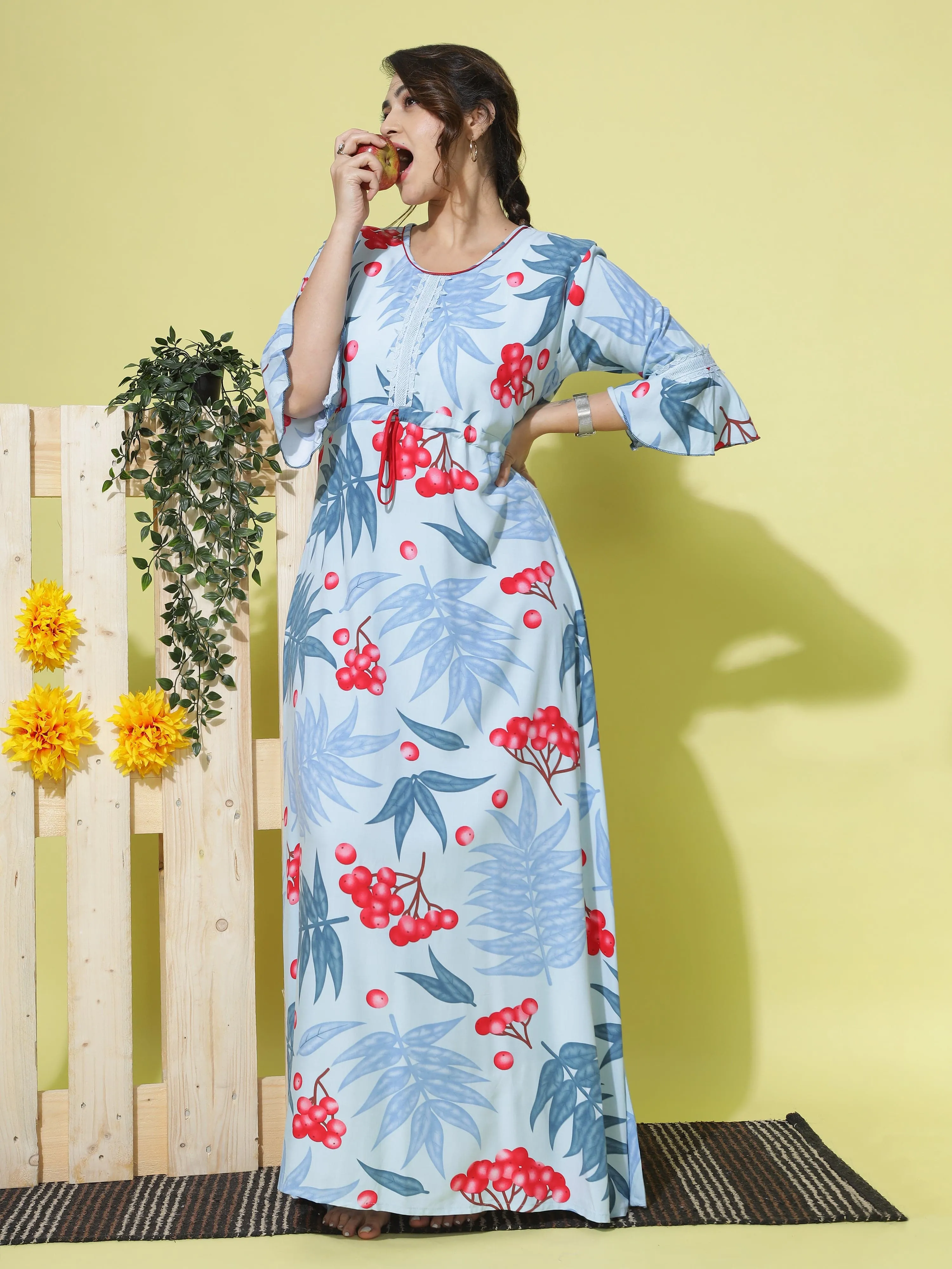 Rayon Designer Nighty Sky Blue