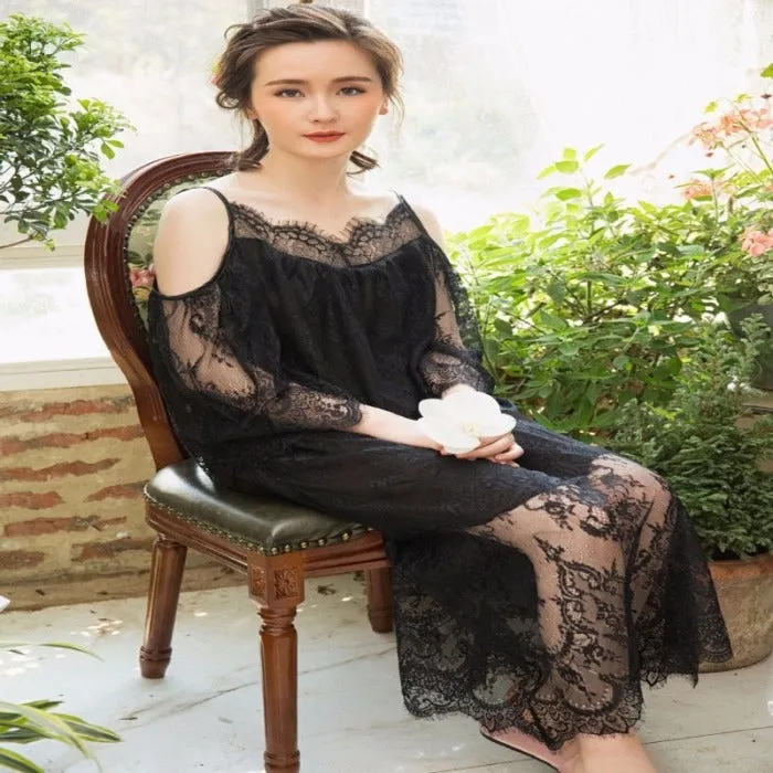 Robe Sexy Nightgown Female Summer Night Dress Lace Sleepwear