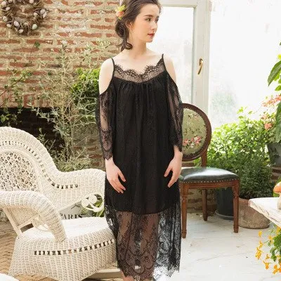 Robe Sexy Nightgown Female Summer Night Dress Lace Sleepwear