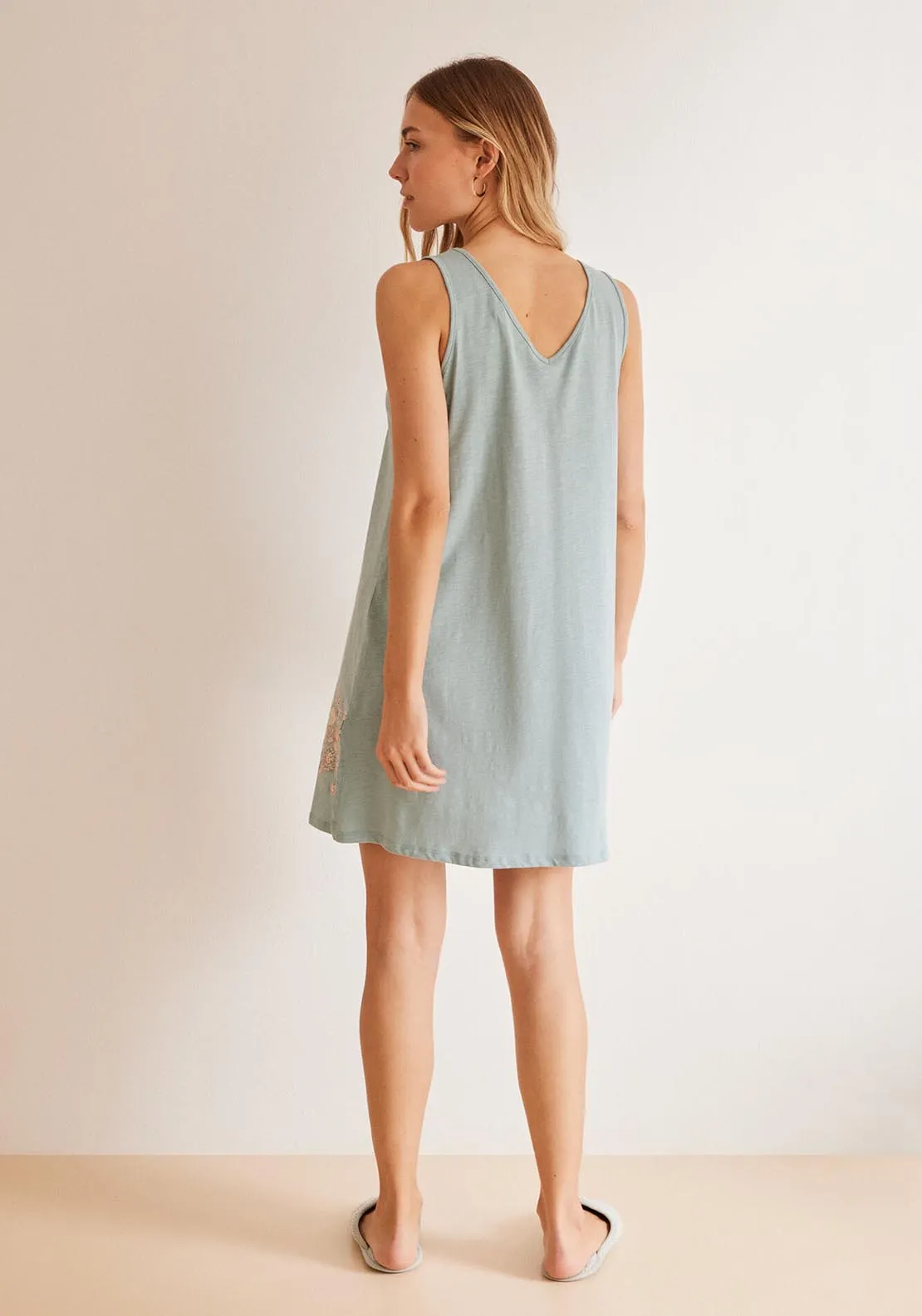 Short nightgown in 100% cotton with straps - Blue