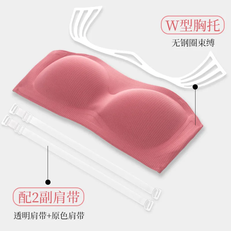 Strapless underwear tube top women's summer thin section big breasts show small breasts gathered wrap chest non-slip anti-glare invisible bra