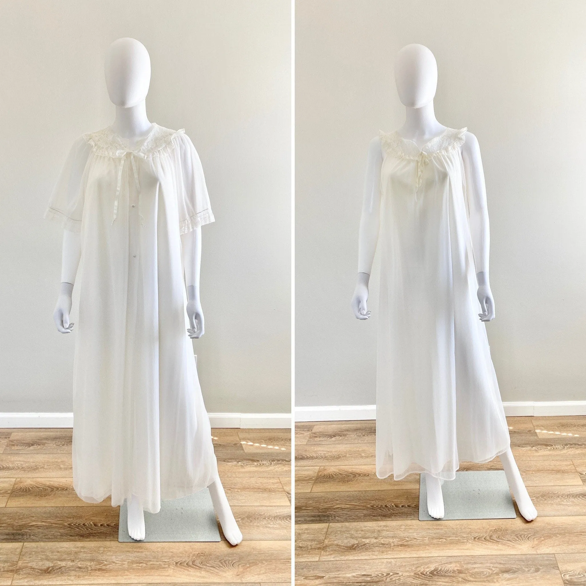 Chic Vintage 1970s Sheer Nightgown and Robe Set - Elegant 70s Lingerie - Plus Size L/XL