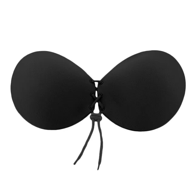 Women Self Adhesive Strapless Bandage Blackless Solid Bra Stick Gel Silicone Push Up women's underwear Invisible Bra