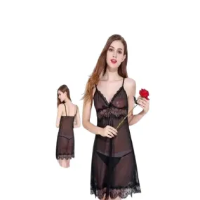 Womens Short Sexy Black Nighty Hot Transparent Nightdress Lace Net Nighty